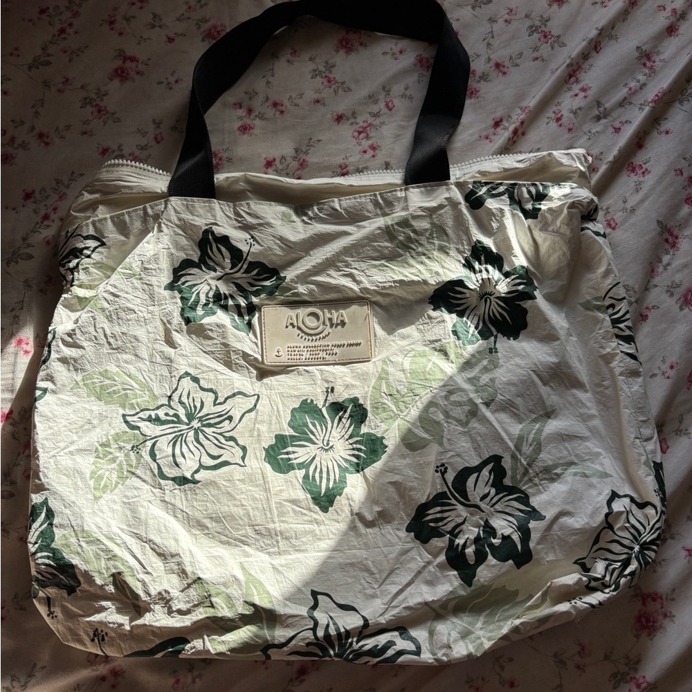 ALOHA Collection Floral Tote - Cream and Green